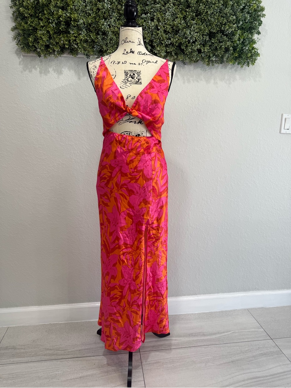 Fortunate One Pink Orange Floral Cutout Maxi Dress Size L